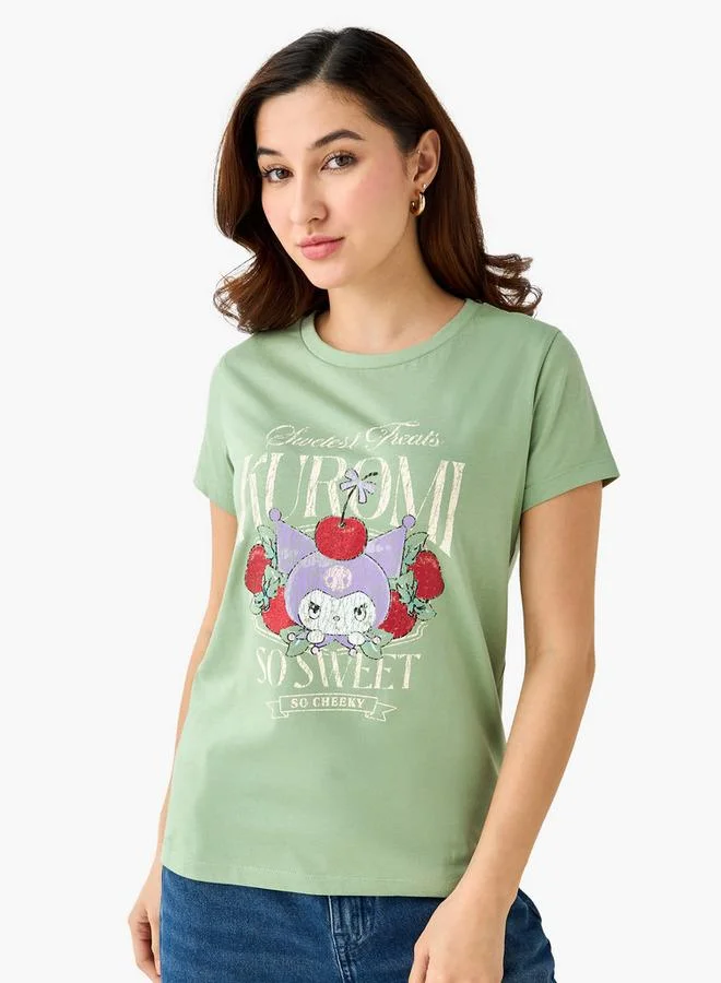 SP Characters Cotton T-shirt with Kuromi Print